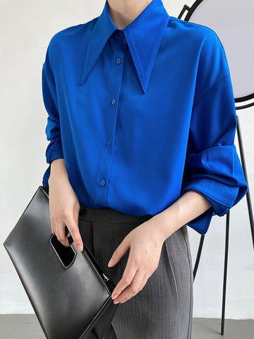Blusa elegante de manga larga en tres colores lisos 