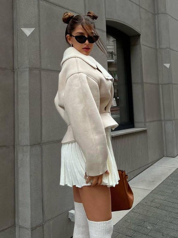 TARUXY drehen-unten Schlank Mäntel Für Frauen 2023 Herbst Winter Mode Langarm Jacken Frau Straße Beiläufige Kurze Strickjacke femme 