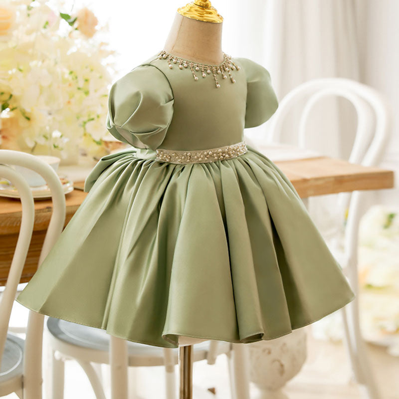 Vestido para niñas pequeñas, color verde perla, para comunión, formal, princesa, fiesta de cumpleaños 