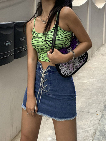 Camisola de leopardo para mujer, top corto con estampado sexy para mujer, sin mangas, a rayas, minicamisolas casuales, ropa de calle, novedad de verano 