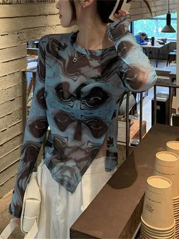 Camisetas de mujer Otoño Invierno 2024 Top corto sexy Ropa Y2K Gráfico Hada Grunge Estética Vintage Top de manga larga Ropa de calle 