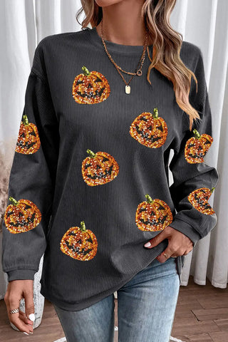 Sudadera con cordón y estampado de calabaza gris oscuro brillante 