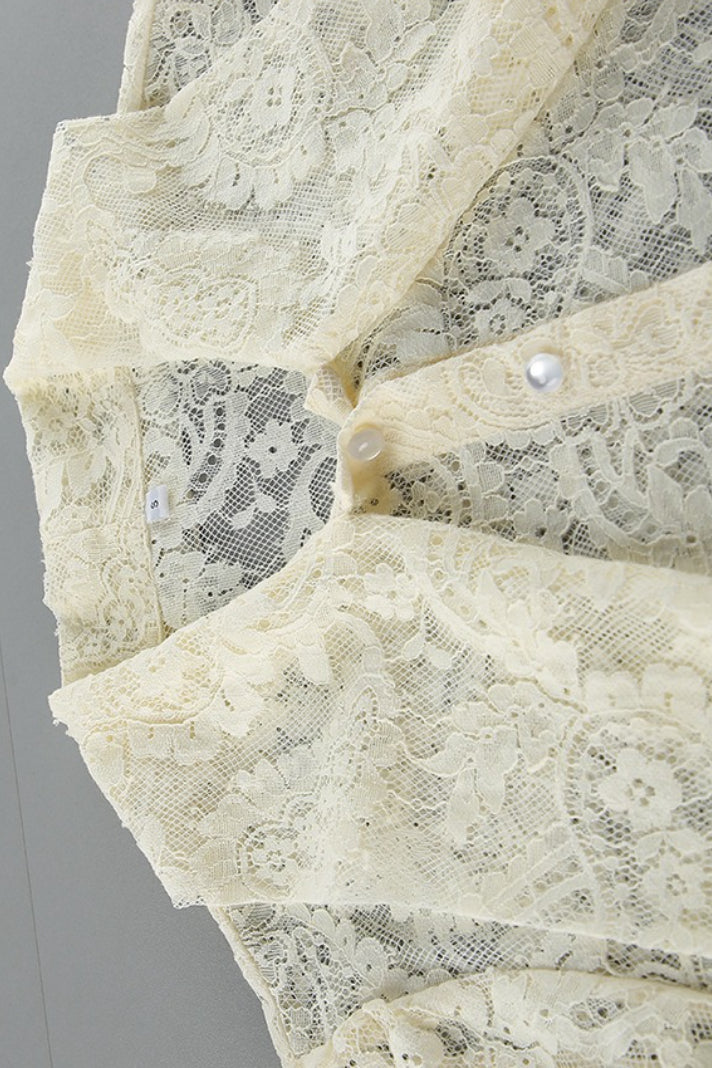 Elegant Tie Sheer Lace Long Sleeve Blouse