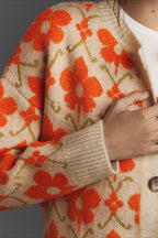 Floral Jacquard Elegant Long Sleeve Knit Cardigan