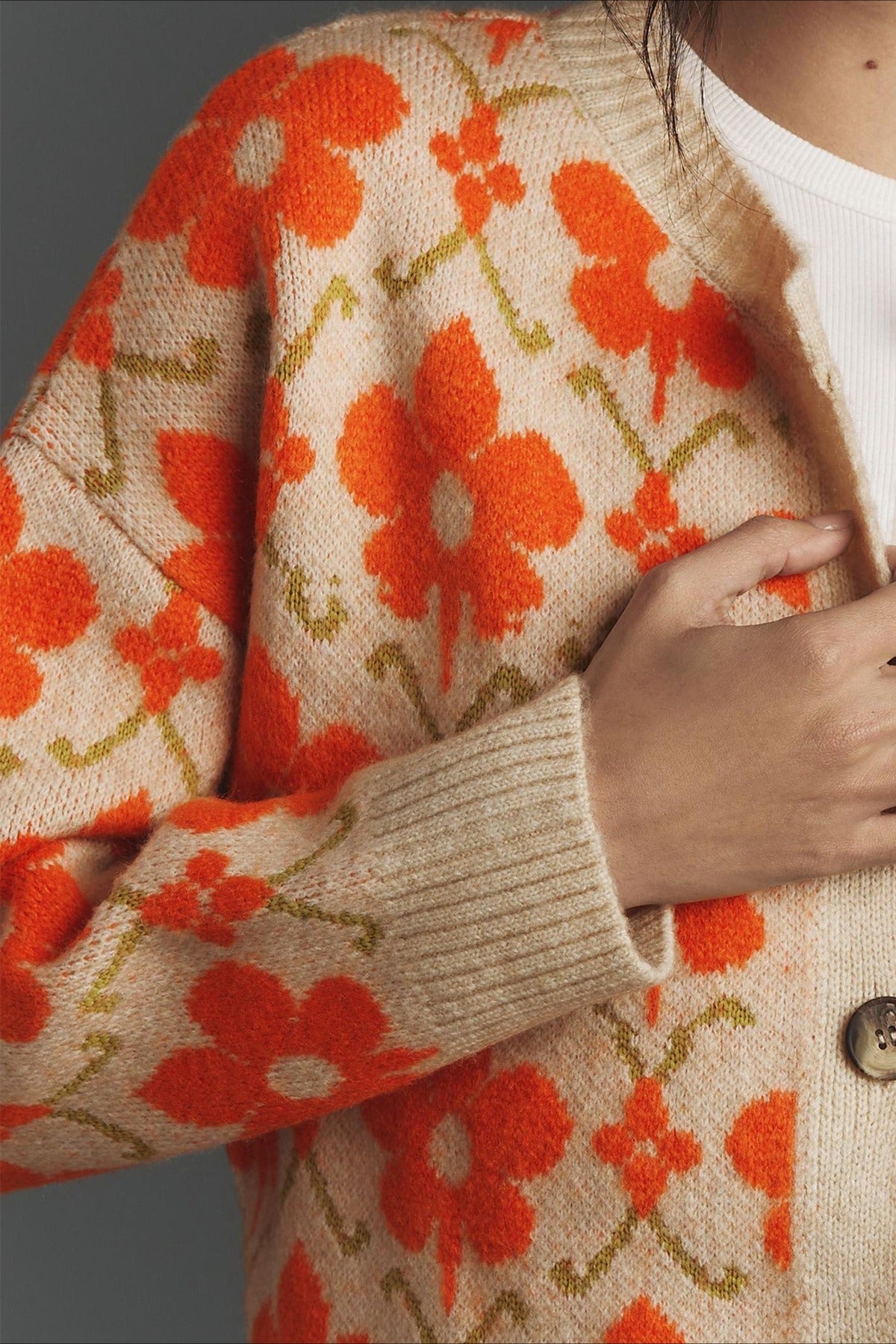 Floral Jacquard Elegant Long Sleeve Knit Cardigan
