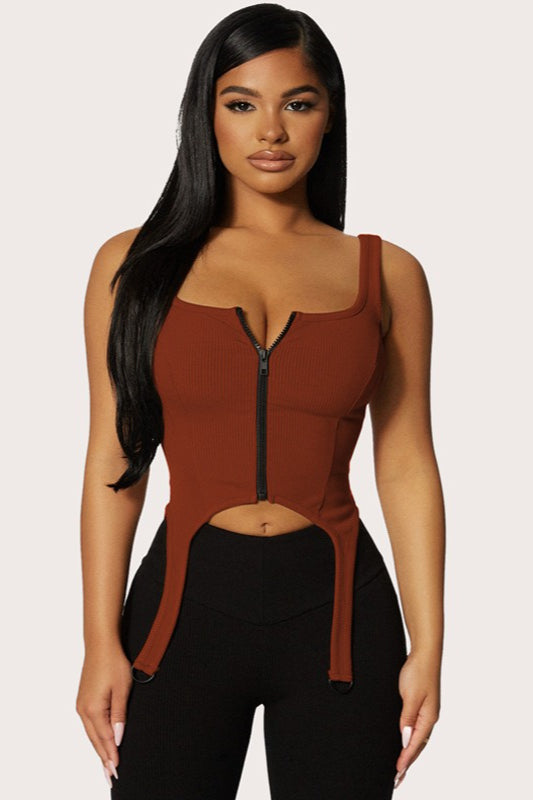 U Neck Zip Back Knit Top