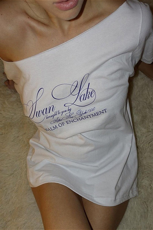 Casual Letter Off Shoulder Loose T-Shirt