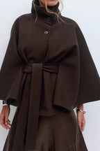 Solid Color Cape Collar Belted Trench Coat