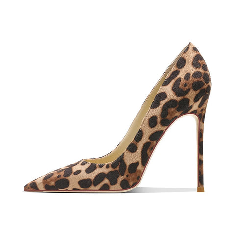 New suede leopard print high heels women's slim heels pointed toe single shoes fashionable and sexy shallow cut