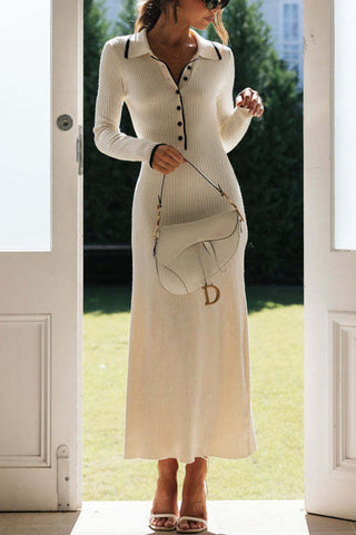 Vestido largo tipo suéter con botones y ribete en contraste de punto Manifest It 