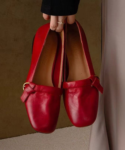 New Red Comfortable Splicing Flat Shoes Cowhide Leather