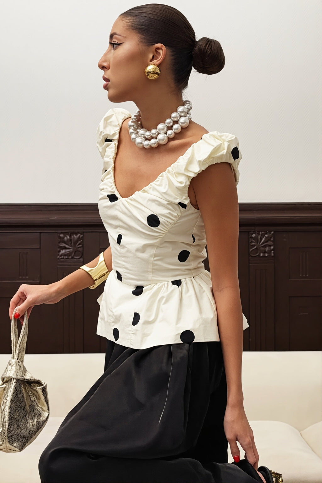 Elegant Ruffled Polka Dot Blouse