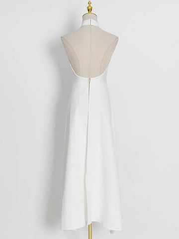 Original Sleeveless Irregularity Solid Color High-Neck T-Shirt Top&Pleated Skirt Bottom Two Pieces Set