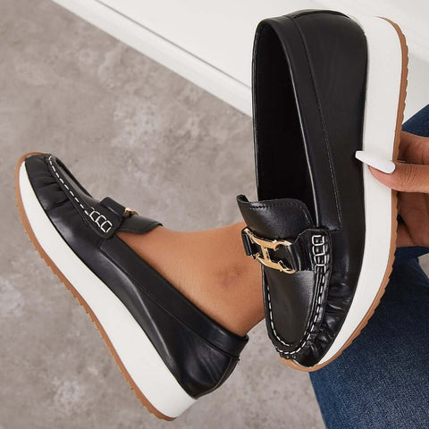 Mocasines de plataforma cómodos e informales, zapatos náuticos planos sin cordones 