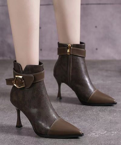 Khaki Stiefel High Heel Kunstleder Frauen Spleißen 