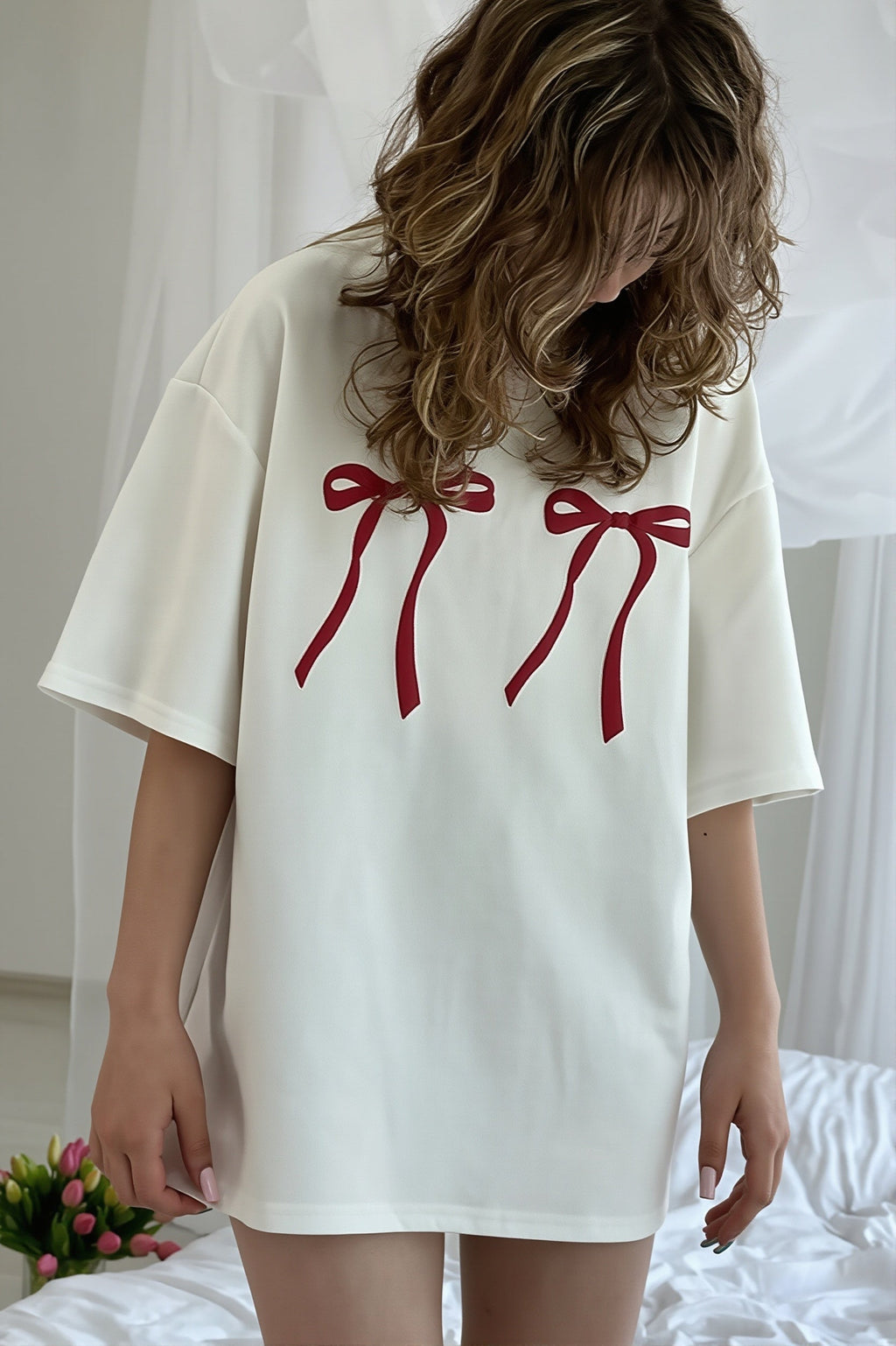 Loose Bow Print Fashion T‑shirt