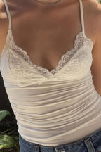 Lace Panel V Neck Sheer Cami Top