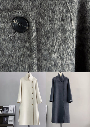 Abrigos de lana blancos de moda con cuello alto y lazo en la cintura para invierno 
