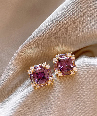 Classy Purple Copper Alloy Zircon Crystal Stud Earrings