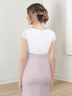 Vestidos para madre de la novia con escote en V, corte tubo y largo hasta la rodilla 