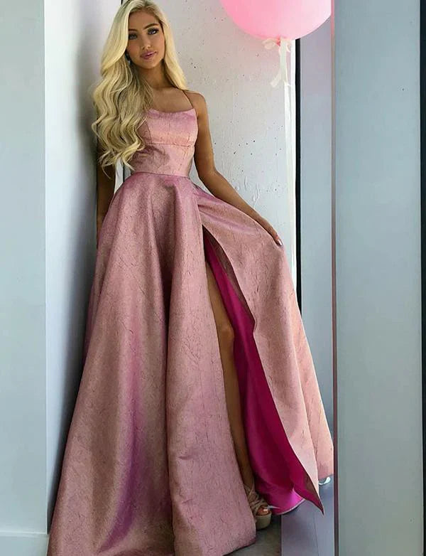 Sexy Dusty Rose Spaghetti Strap Lace Up Back Ball Gown Prom Dresses