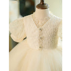 Vestido de niña pequeña blanco con vuelo, para comunión, desfile, princesa, bautizo 