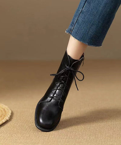Neu Rindsleder Stiefel Reißverschluss Lace Up Spleißen Braun 