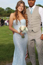 Elegant  Strapless Glitter Sweetheart Sleeveless Mermaid Prom Party Dress