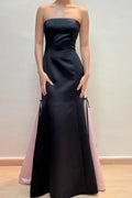 Strapless Sleeveless A-Line Scoop Satin Long Prom Formal Dress