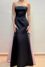 Strapless Sleeveless A-Line Scoop Satin Long Prom Formal Dress