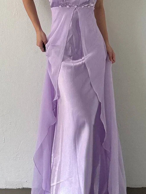 Elegant Spaghetti Straps Lilac Sheath Long Prom Dresses Party Outfits