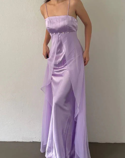 Elegant Spaghetti Straps Lilac Sheath Long Prom Dresses Party Outfits