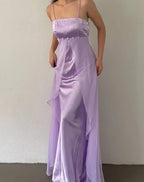 Elegant Spaghetti Straps Lilac Sheath Long Prom Dresses Party Outfits