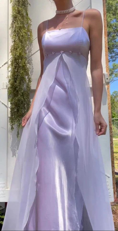 Elegant Spaghetti Straps Lilac Sheath Long Prom Dresses Party Outfits