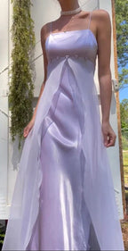 Elegant Spaghetti Straps Lilac Sheath Long Prom Dresses Party Outfits