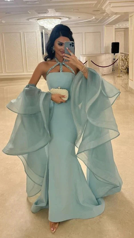 Vestidos de fiesta Tiffany de sirena con mangas de organza