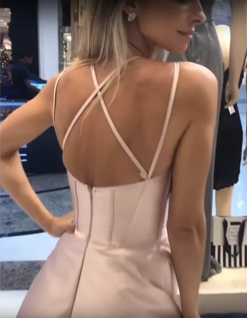 Minimalist Dusty Satin Spaghetti Strap A-line Simple Prom Dresses