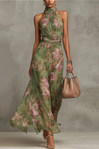 Light Elegant Halter Floral Maxi Dress
