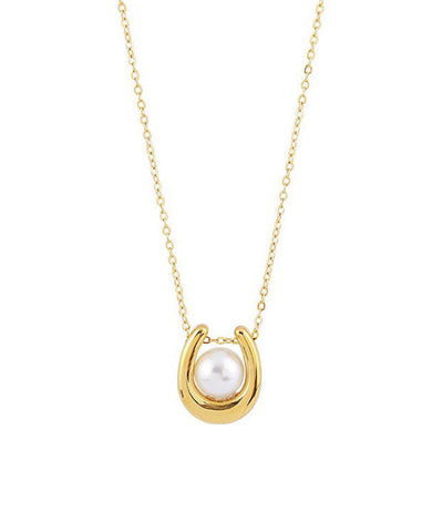 Elegante collar de lazo con perlas en forma de U y plata de ley dorada 