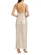 Elegantes, champagnerfarbenes, rückenfreies Pailletten-Tanktop-Abendkleid