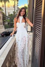 Lace Halter Cutout Bodycon Maxi Dress