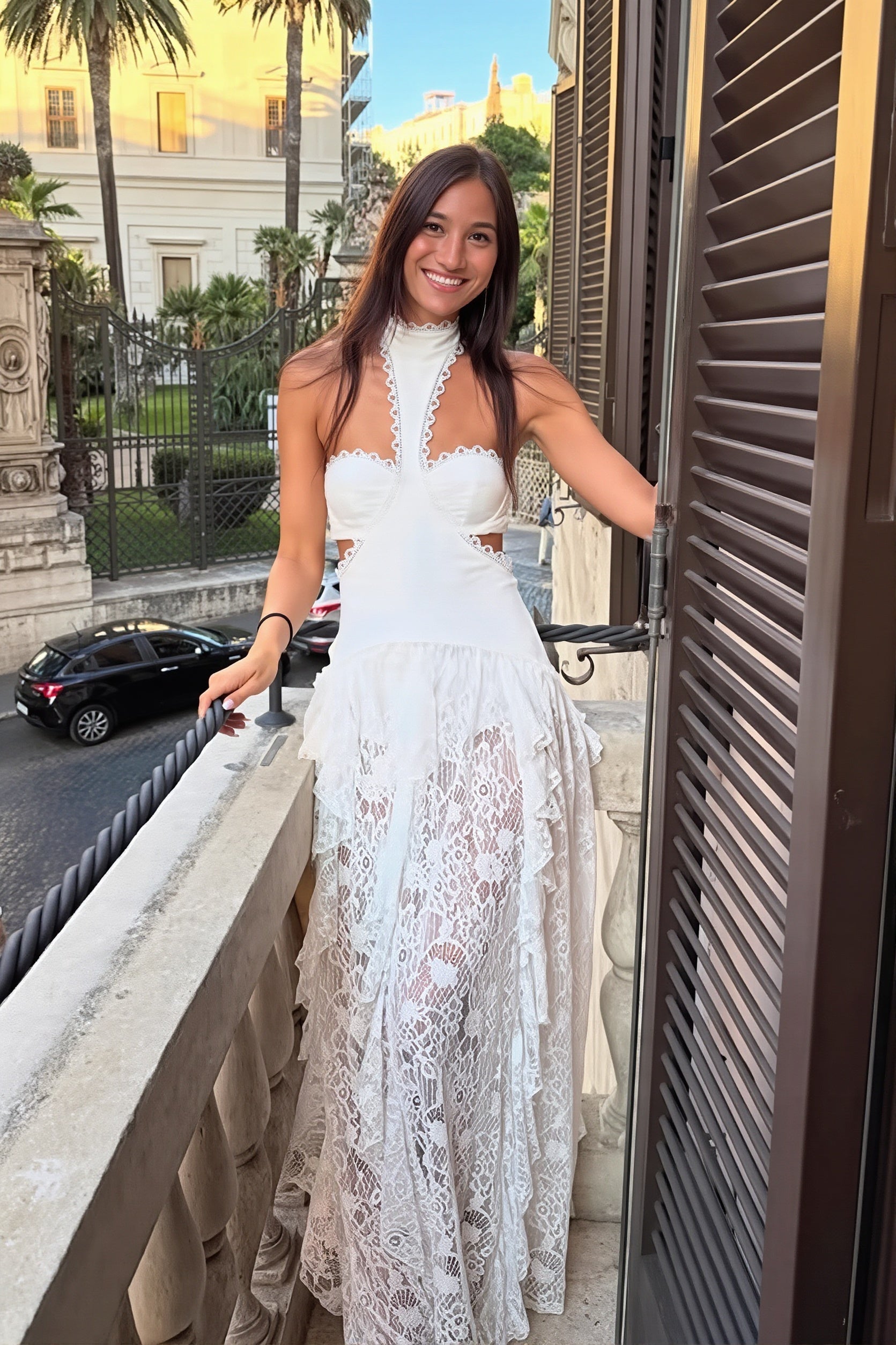 Lace Halter Cutout Bodycon Maxi Dress