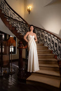 Elegant Strapless Ruched Floor-Length Backless Dress