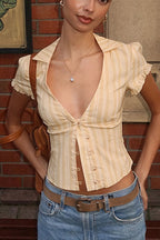 Sexy Vintage Button Short Sleeve Blouse