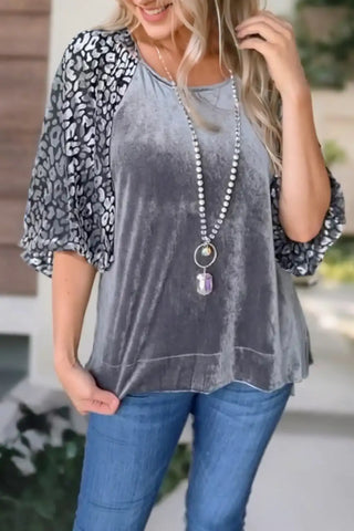 grey leopard velvet blouse