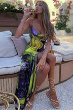 Floral Strapless Cami Split Maxi Dress
