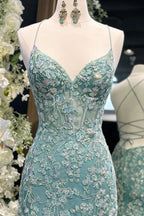 Sexy V-neck Sage Embroidery Mermaid Prom Dress