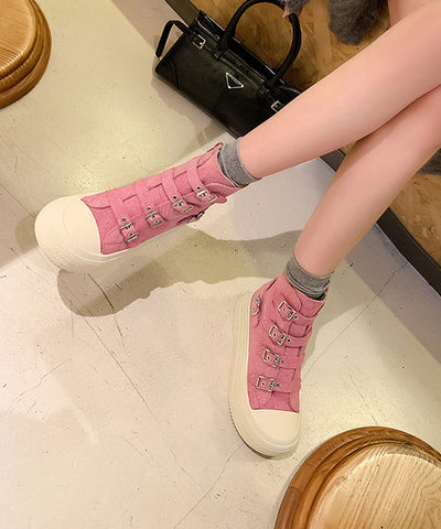 Botas casuales de lona con plataforma para mujer, color rosa 