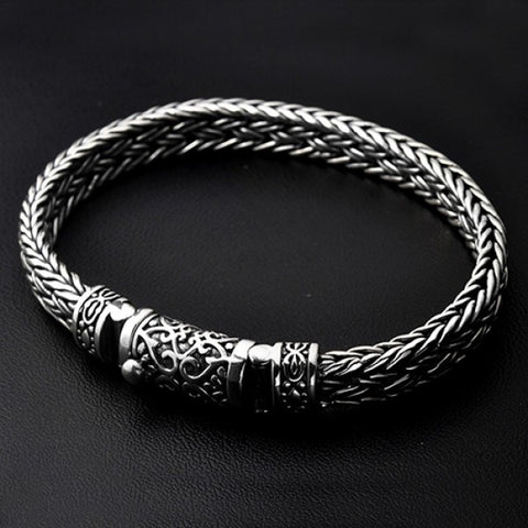 Pulsera trenzada con hebilla de hiedra en plata de ley 