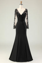 Mermaid V-Neck Long Prom Dress with Lace Appliques